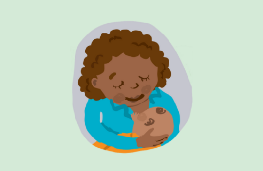Illustration of a mother holding a baby close