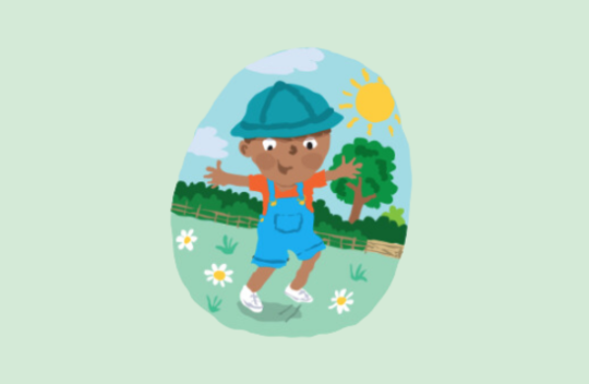 Illustration of a child playing outside with the sun shining